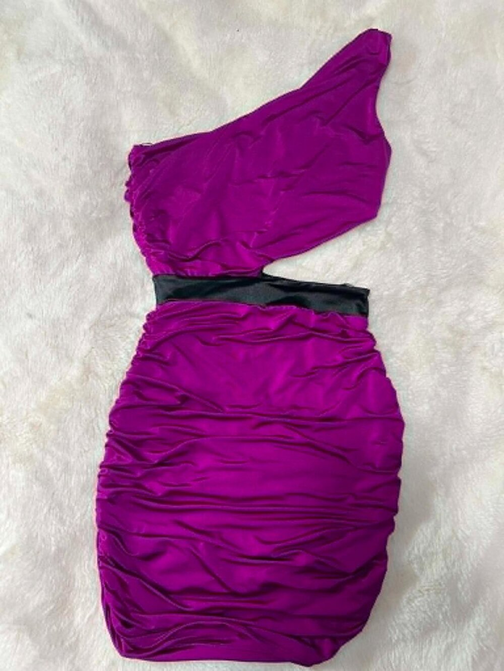 Asymmetrical Ruched Magenta Mini Bodycon Dress with Cutout Details